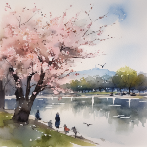 桜,水彩